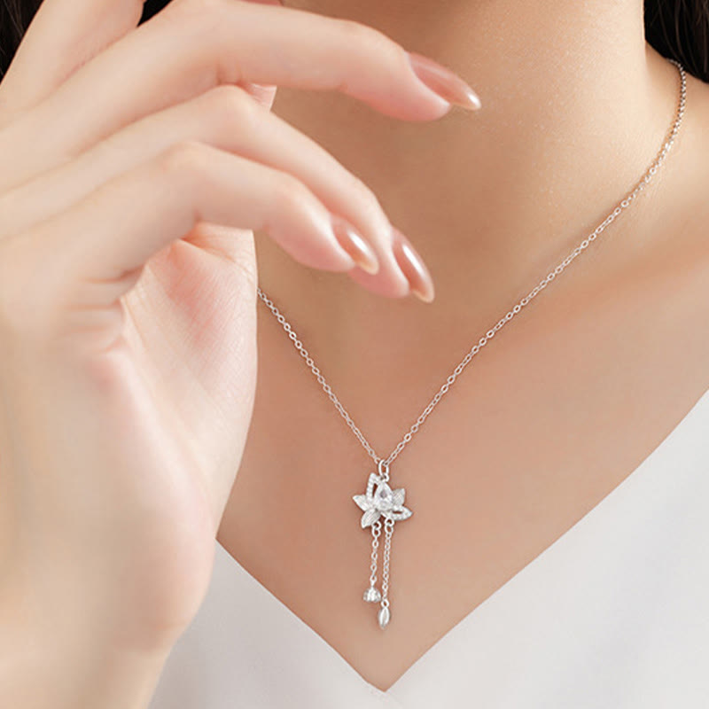 Buddha Stones925スターリングシルバー ロータスジルコン 悟りのネックレスペンダント