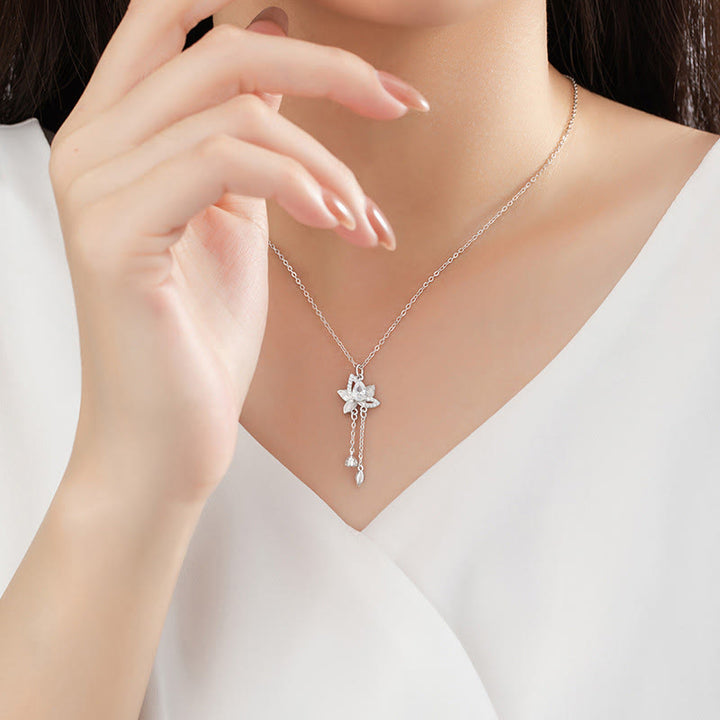 Buddha Stones925スターリングシルバー ロータスジルコン 悟りのネックレスペンダント