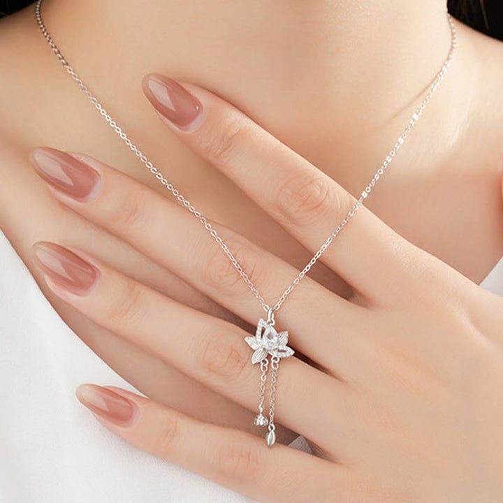 Buddha Stones925スターリングシルバー ロータスジルコン 悟りのネックレスペンダント