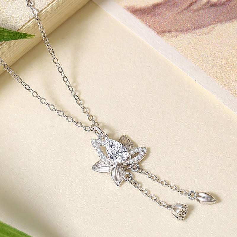 Buddha Stones925スターリングシルバー ロータスジルコン 悟りのネックレスペンダント