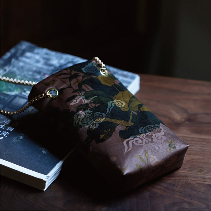 Buddha Stonesの小さなメープルリーフ柿メタルチェーンクロスボディバッグショルダーバッグ携帯電話バッグ