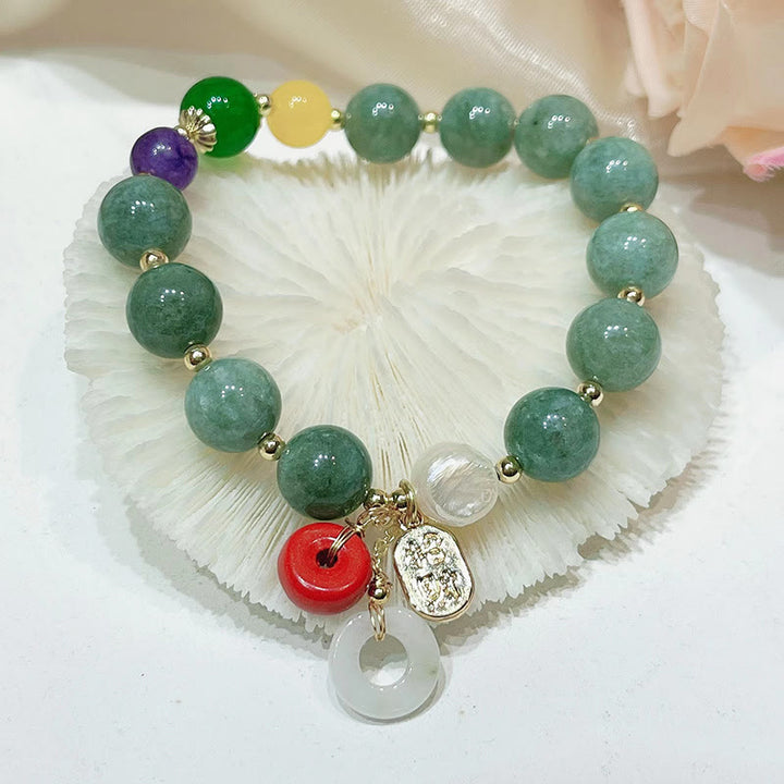 Buddha Stones翡翠レッドアゲート平和バックルチャーム自信ブレスレット