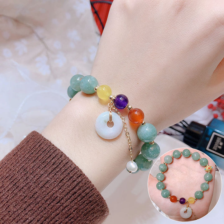 Buddha Stones翡翠レッドアゲート平和バックルチャーム自信ブレスレット