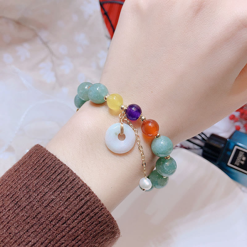 Buddha Stones翡翠レッドアゲート平和バックルチャーム自信ブレスレット