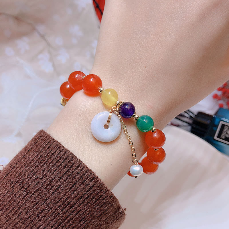 Buddha Stones翡翠レッドアゲート平和バックルチャーム自信ブレスレット