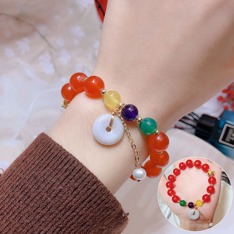 Buddha Stones翡翠レッドアゲート平和バックルチャーム自信ブレスレット