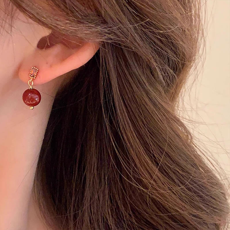 Buddha Stones925スターリングシルバーポスト 14Kゴールドフィルド シナバービーズ ジルコン カームイヤリング