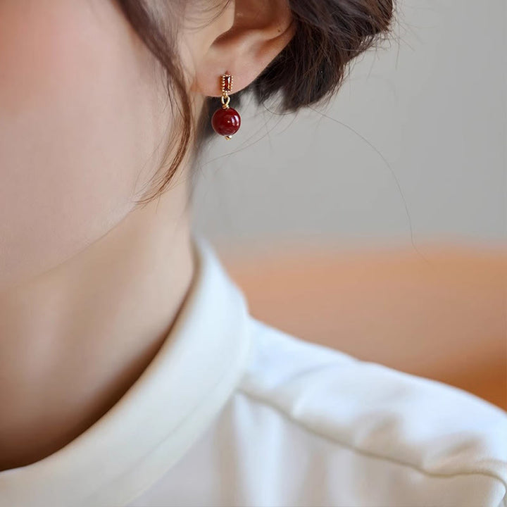 Buddha Stones925スターリングシルバーポスト 14Kゴールドフィルド シナバービーズ ジルコン カームイヤリング