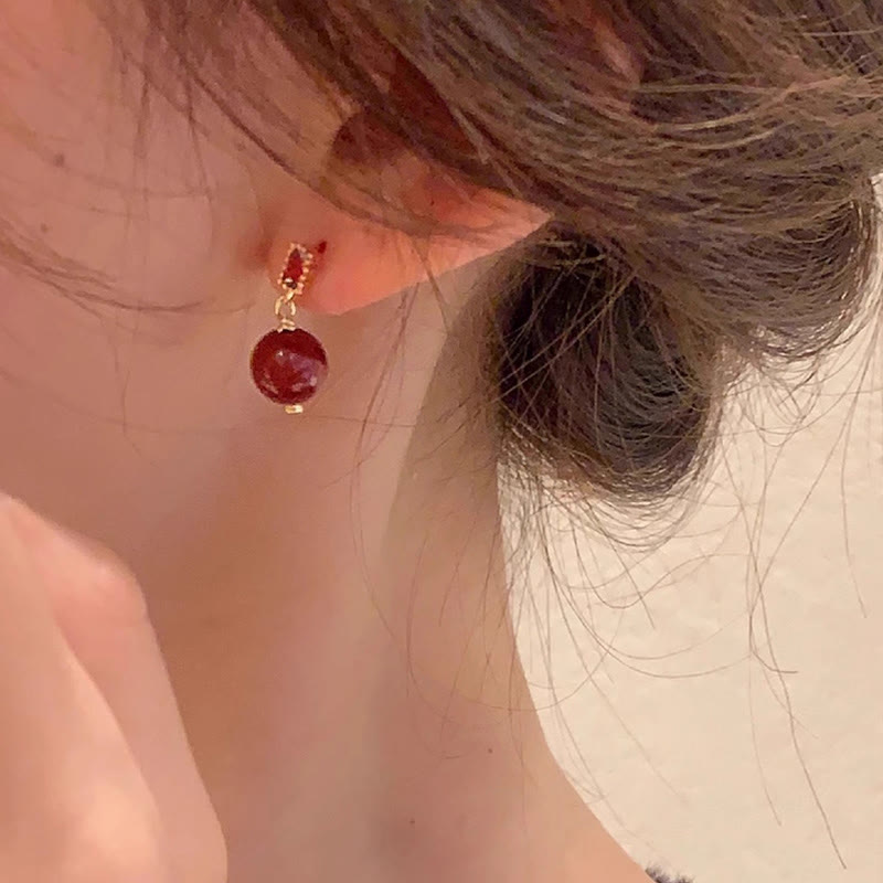 Buddha Stones925スターリングシルバーポスト 14Kゴールドフィルド シナバービーズ ジルコン カームイヤリング