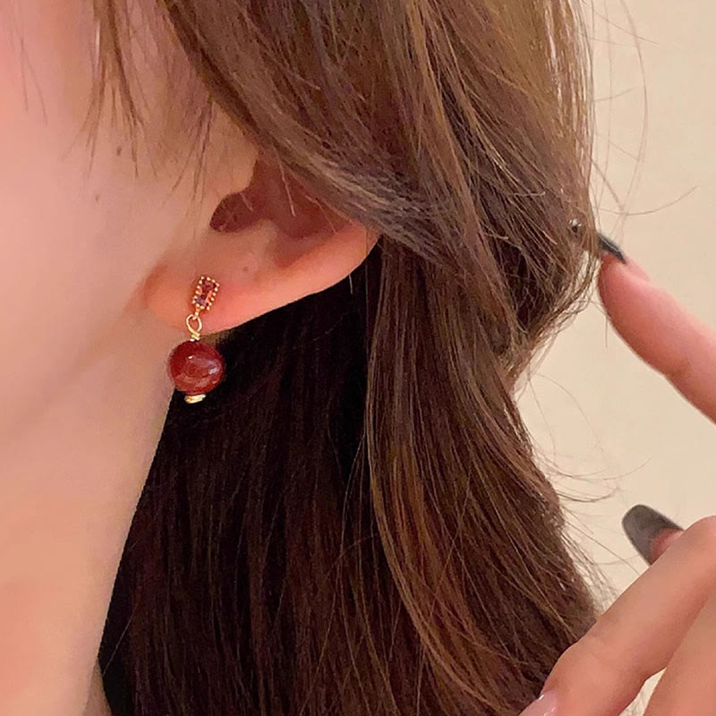 Buddha Stones925スターリングシルバーポスト 14Kゴールドフィルド シナバービーズ ジルコン カームイヤリング