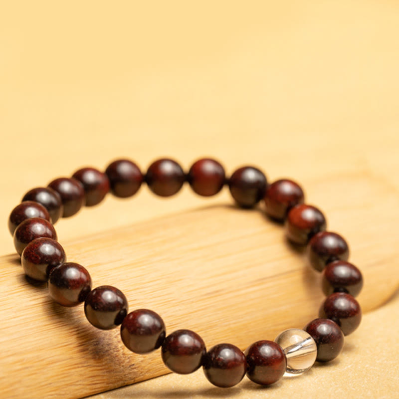 Buddha Stones小葉紅白檀白水晶守護ブレスレット