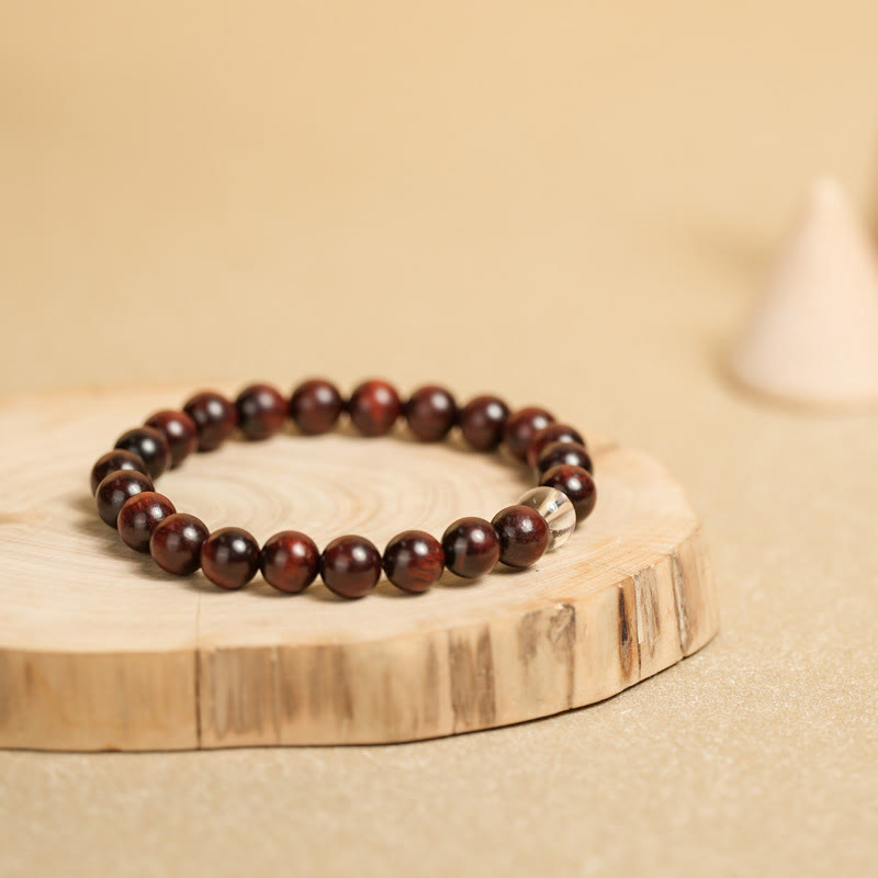 Buddha Stones小葉紅白檀白水晶守護ブレスレット