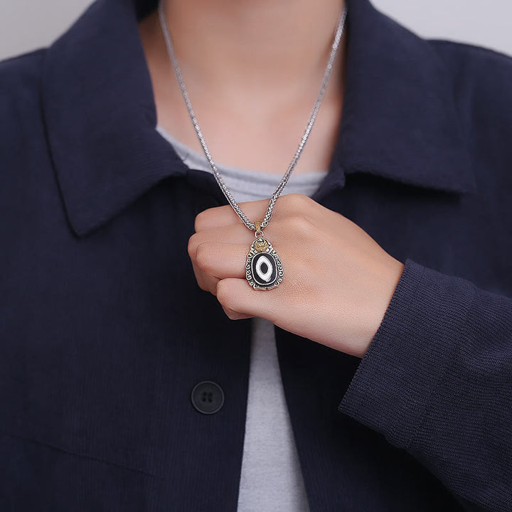 Buddha StonesチベットDziビーズガルーダ柄銅金属富ネックレスペンダント