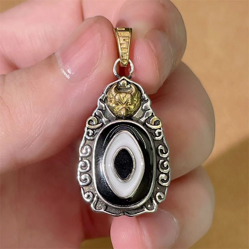 Buddha StonesチベットDziビーズガルーダ柄銅金属富ネックレスペンダント