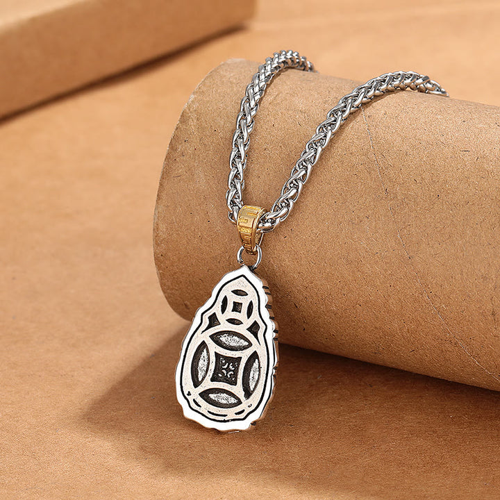 Buddha StonesチベットDziビーズガルーダ柄銅金属富ネックレスペンダント