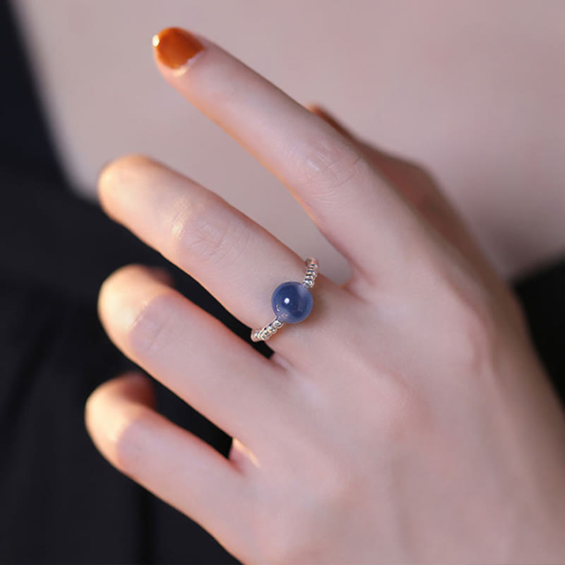 Buddha Stones925 スターリングシルバー ブルーキャンディアゲート ヒーリングビーズリング
