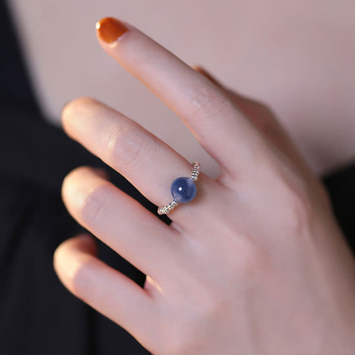 Buddha Stones925 スターリングシルバー ブルーキャンディアゲート ヒーリングビーズリング