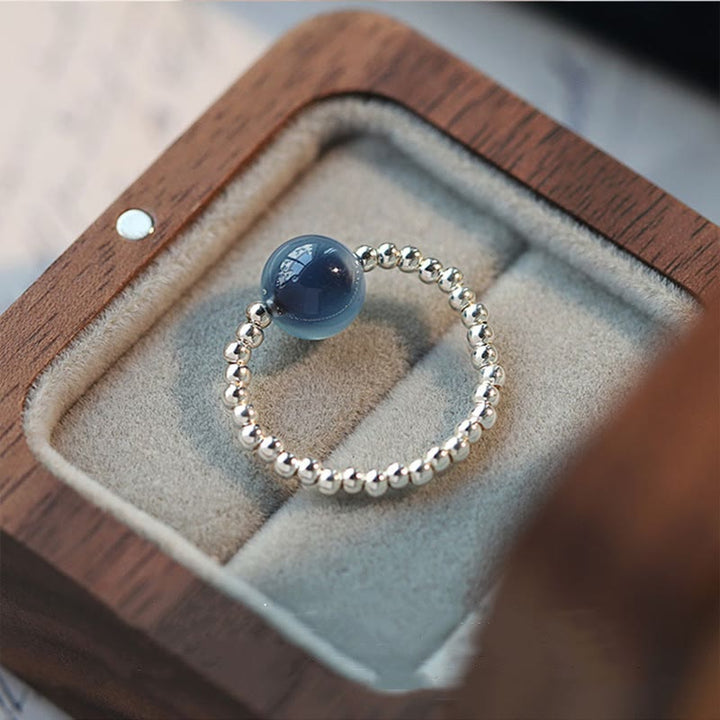 Buddha Stones925 スターリングシルバー ブルーキャンディアゲート ヒーリングビーズリング
