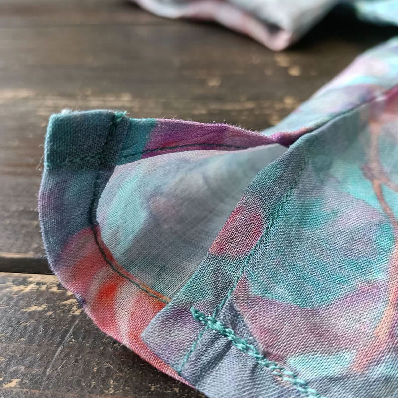 Buddha Stones、ピンクの花、緑の葉のプリント、カエルボタンデザイン、長袖ラミーリネンジャケットシャツ - image 17