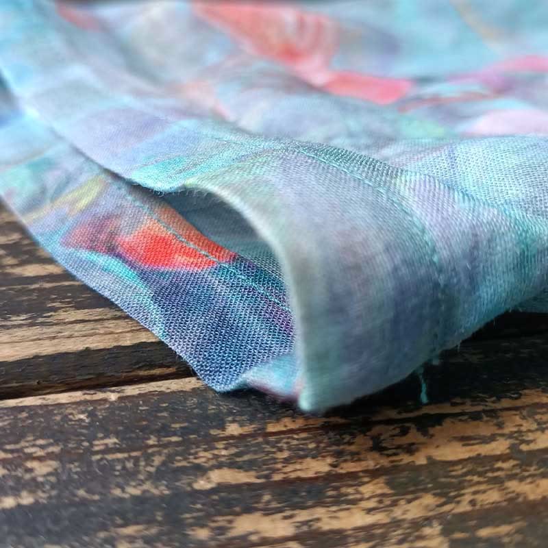 Buddha Stones、ピンクの花、緑の葉のプリント、カエルボタンデザイン、長袖ラミーリネンジャケットシャツ - image 16