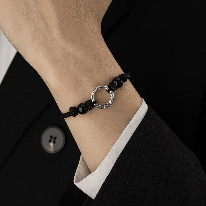 Buddha Stones 925スターリングシルバー ブラックオニキス ピースバックル プロテクションブレスレット