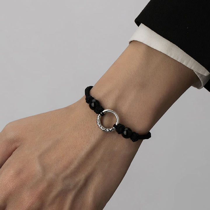 Buddha Stones 925スターリングシルバー ブラックオニキス ピースバックル プロテクションブレスレット