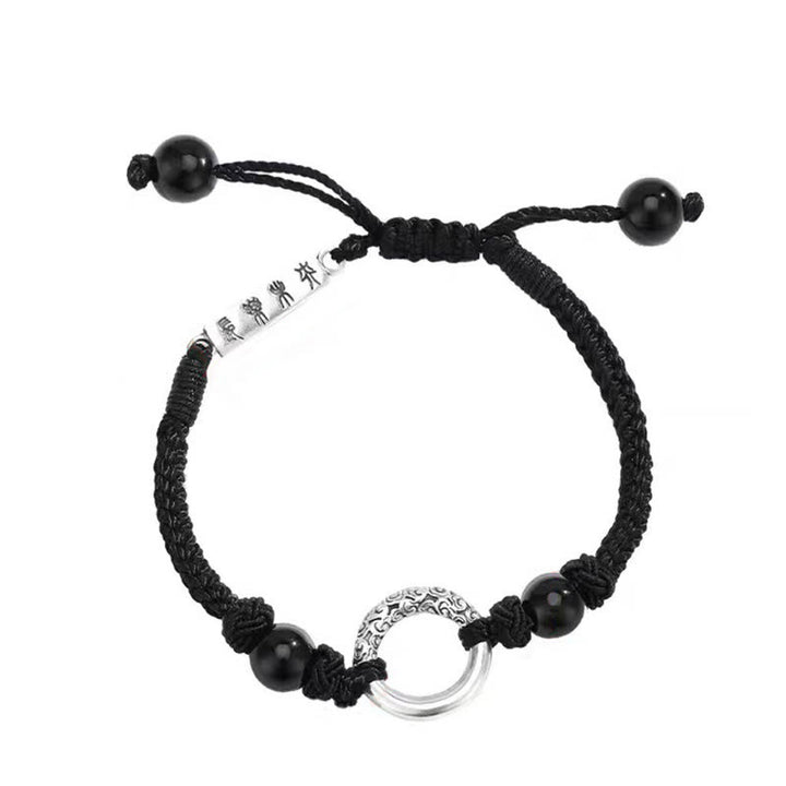 Buddha Stones 925スターリングシルバー ブラックオニキス ピースバックル プロテクションブレスレット