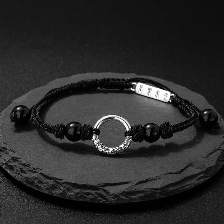 Buddha Stones 925スターリングシルバー ブラックオニキス ピースバックル プロテクションブレスレット