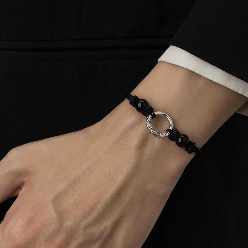 Buddha Stones 925スターリングシルバー ブラックオニキス ピースバックル プロテクションブレスレット