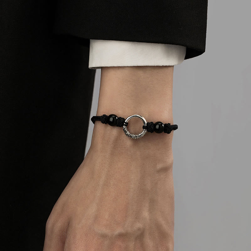 Buddha Stones 925スターリングシルバー ブラックオニキス ピースバックル プロテクションブレスレット