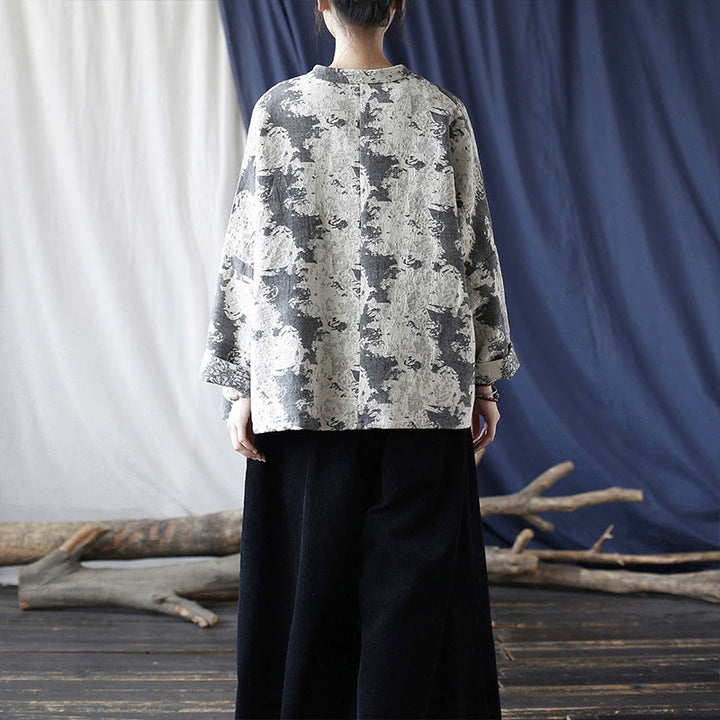 Buddha Stonesブラックグレープリント カエルボタンデザイン 長袖 コットンリネン ジャケット シャツ ポケット付き - image 31