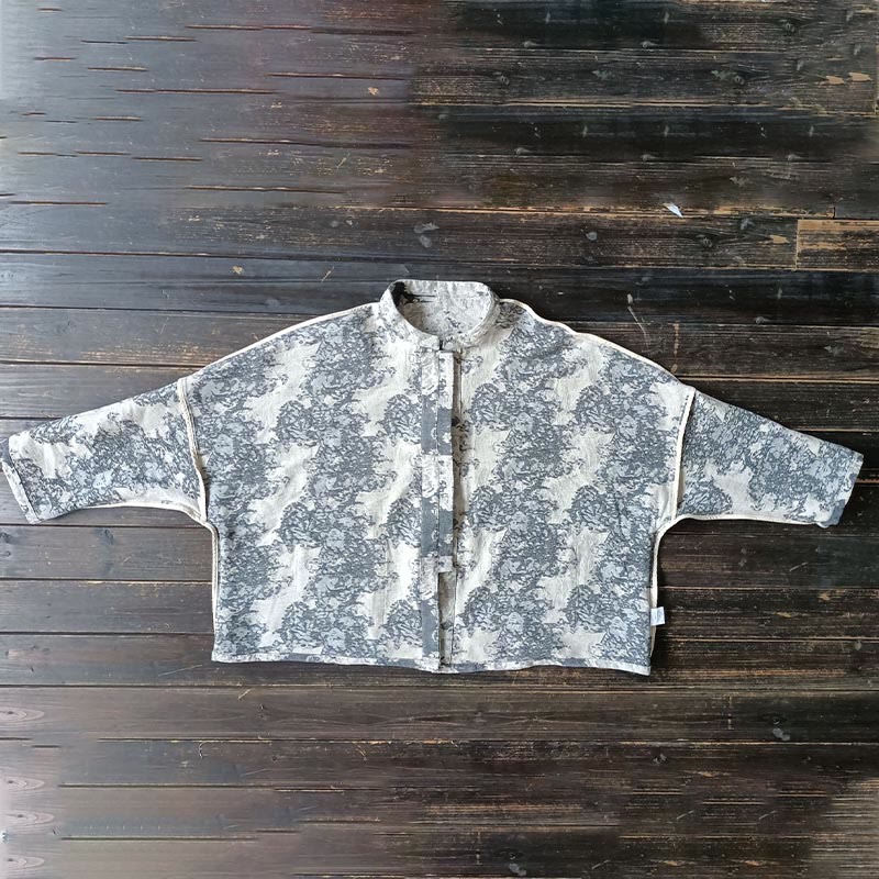 Buddha Stonesブラックグレープリント カエルボタンデザイン 長袖 コットンリネン ジャケット シャツ ポケット付き - image 14