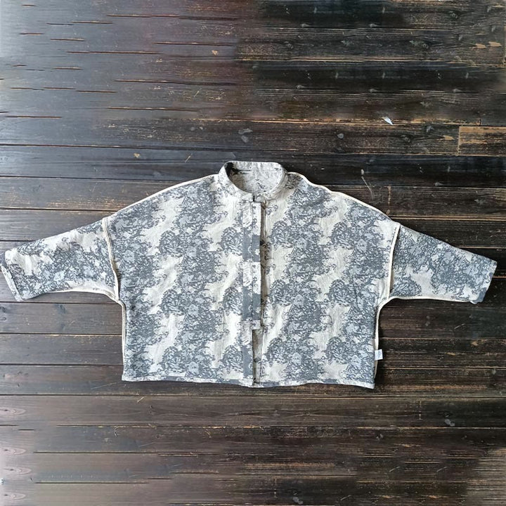Buddha Stonesブラックグレープリント カエルボタンデザイン 長袖 コットンリネン ジャケット シャツ ポケット付き - image 14