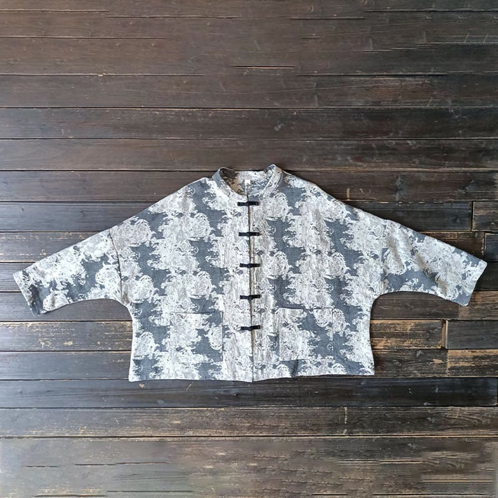 Buddha Stonesブラックグレープリント カエルボタンデザイン 長袖 コットンリネン ジャケット シャツ ポケット付き - image 15