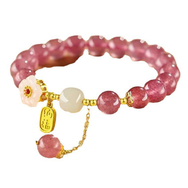 Buddha Stonesストロベリークォーツ フーキャラクター ピンククリスタルヒーリングブレスレット