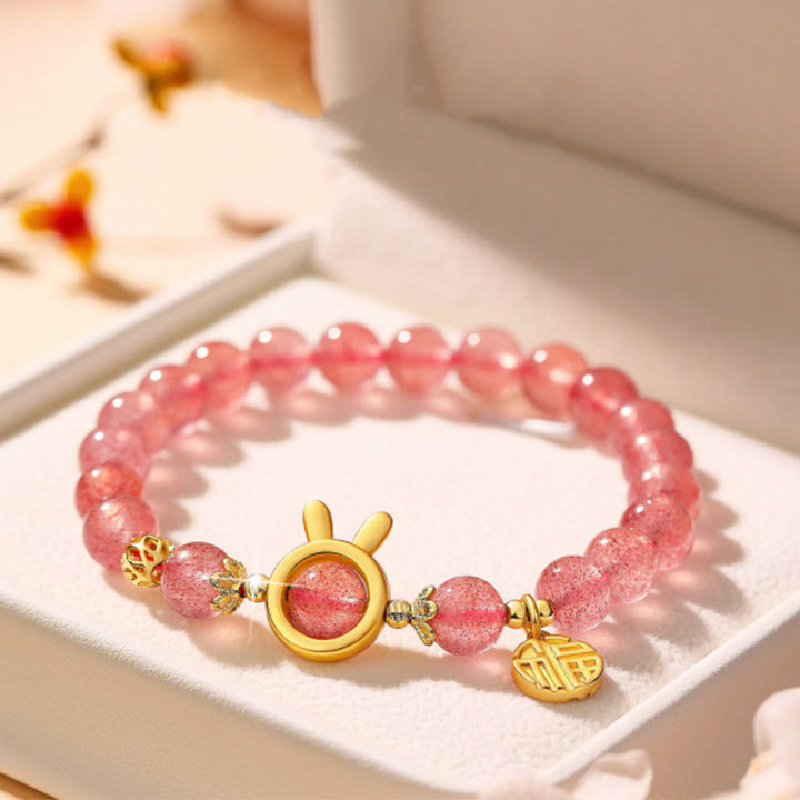 Buddha Stonesストロベリークォーツ フーキャラクター ピンククリスタルヒーリングブレスレット