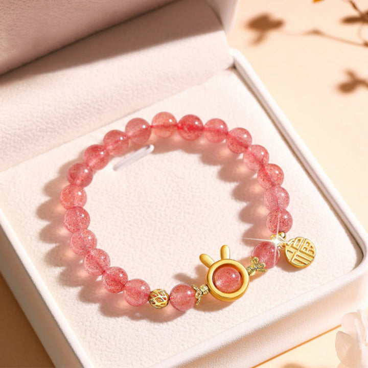 Buddha Stonesストロベリークォーツ フーキャラクター ピンククリスタルヒーリングブレスレット