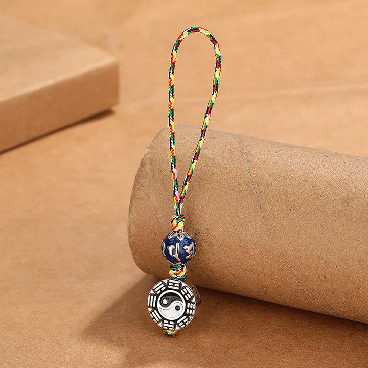 Buddha Stones陰陽シンボルOm Mani Padme Hum八卦銅ハーモニーキーホルダー