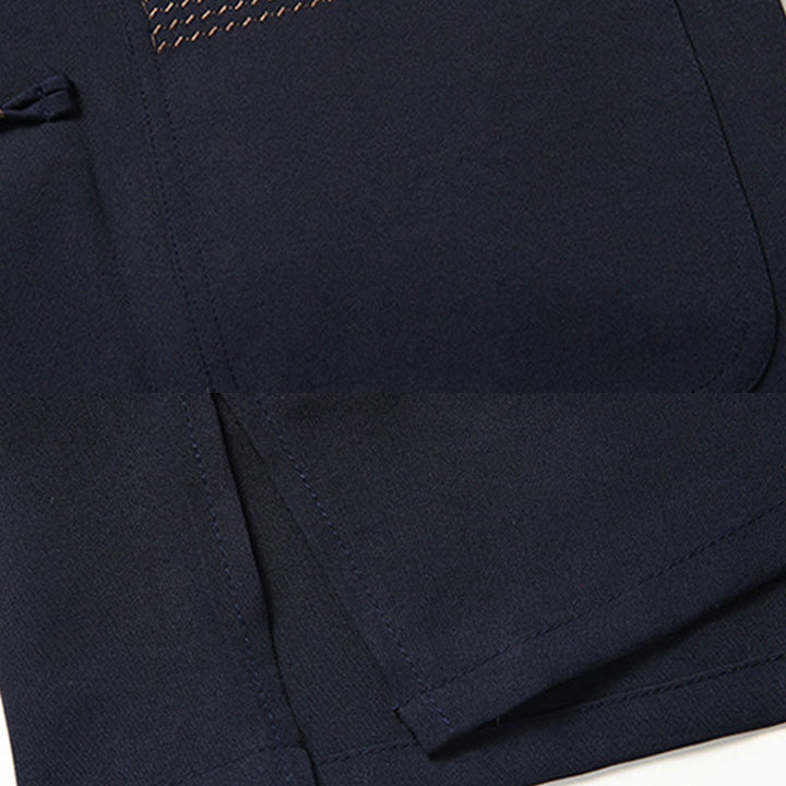 Buddha Stonesフーキャラクター中国結び刺繍唐装伝統的な半袖トップスパンツ服メンズセット - image 10