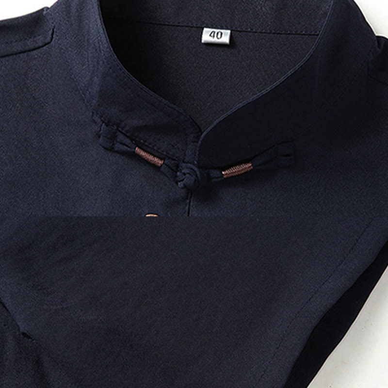 Buddha Stonesフーキャラクター中国結び刺繍唐装伝統的な半袖トップスパンツ服メンズセット - image 8