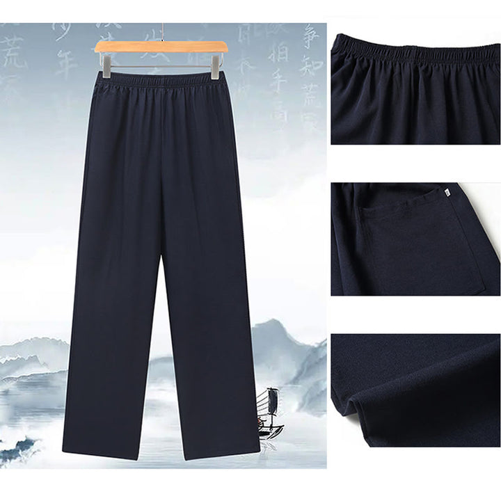 Buddha Stonesフーキャラクター中国結び刺繍唐装伝統的な半袖トップスパンツ服メンズセット - image 16