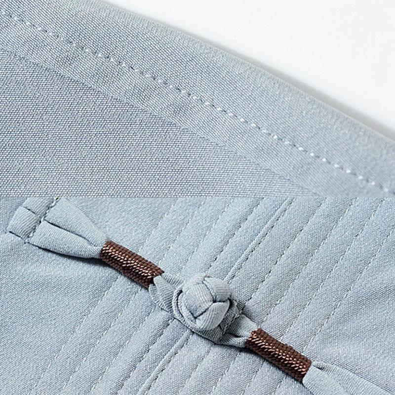 Buddha Stonesフーキャラクター刺繍唐装伝統的なカエルボタン半袖トップスパンツ服メンズセット