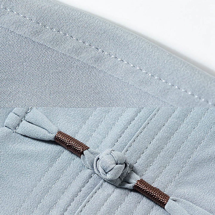 Buddha Stonesフーキャラクター刺繍唐装伝統的なカエルボタン半袖トップスパンツ服メンズセット