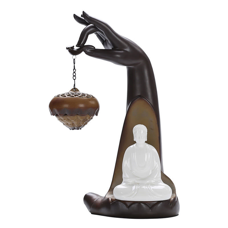 Buddha StonesLED仏手逆流煙噴水 癒しの陶器スティック香炉装飾