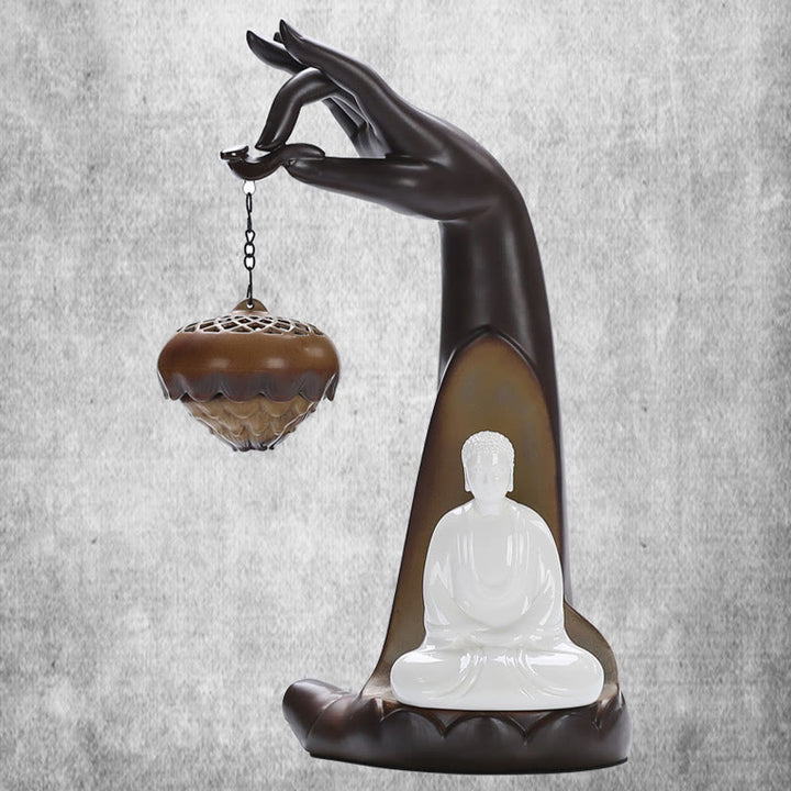 Buddha StonesLED仏手逆流煙噴水 癒しの陶器スティック香炉装飾
