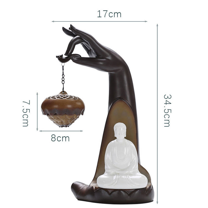 Buddha StonesLED仏手逆流煙噴水 癒しの陶器スティック香炉装飾