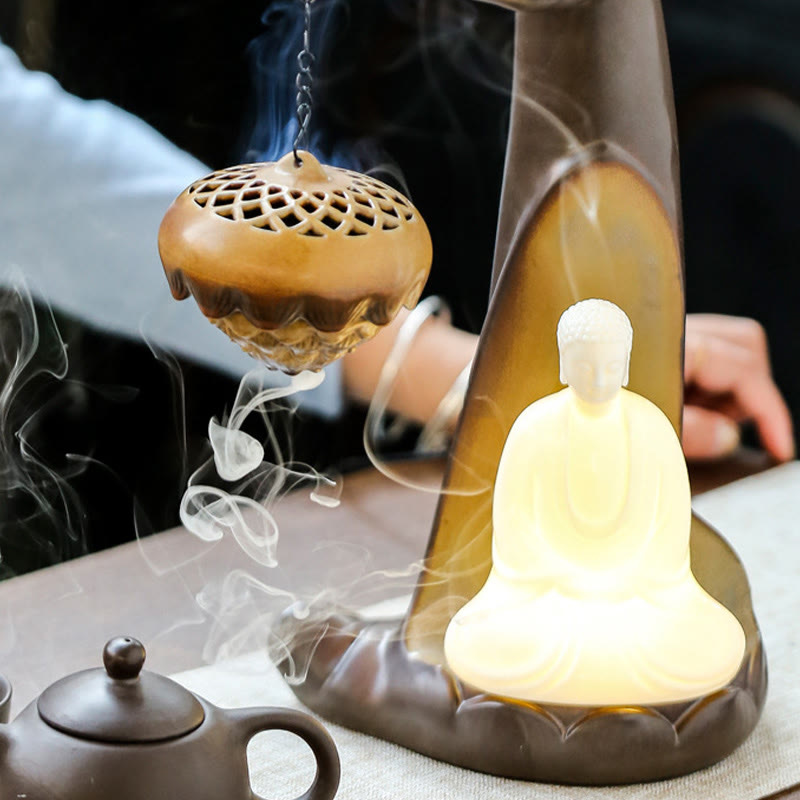 Buddha StonesLED仏手逆流煙噴水 癒しの陶器スティック香炉装飾