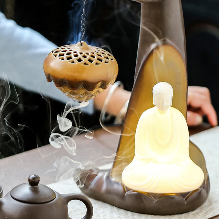Buddha StonesLED仏手逆流煙噴水 癒しの陶器スティック香炉装飾