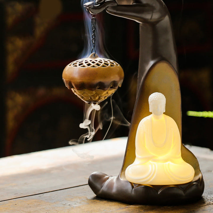 Buddha StonesLED仏手逆流煙噴水 癒しの陶器スティック香炉装飾