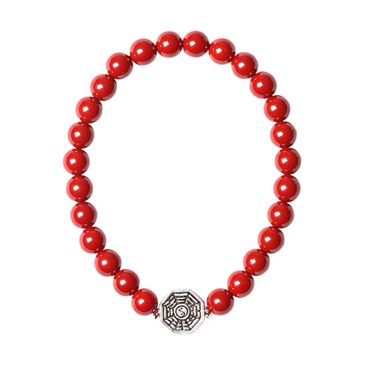 Buddha Stones925スターリングシルバー 陰陽八卦シンボル 辰砂 ストリング 集中ブレスレット